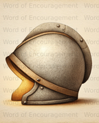 A knight's helmet with warm light emanating from within.