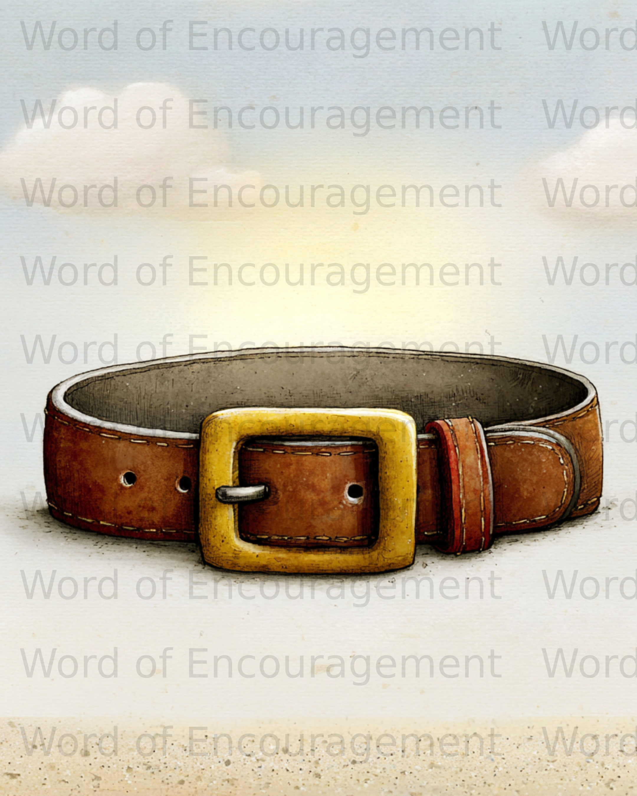 Brown leather belt with gold buckle, set against a textured background.